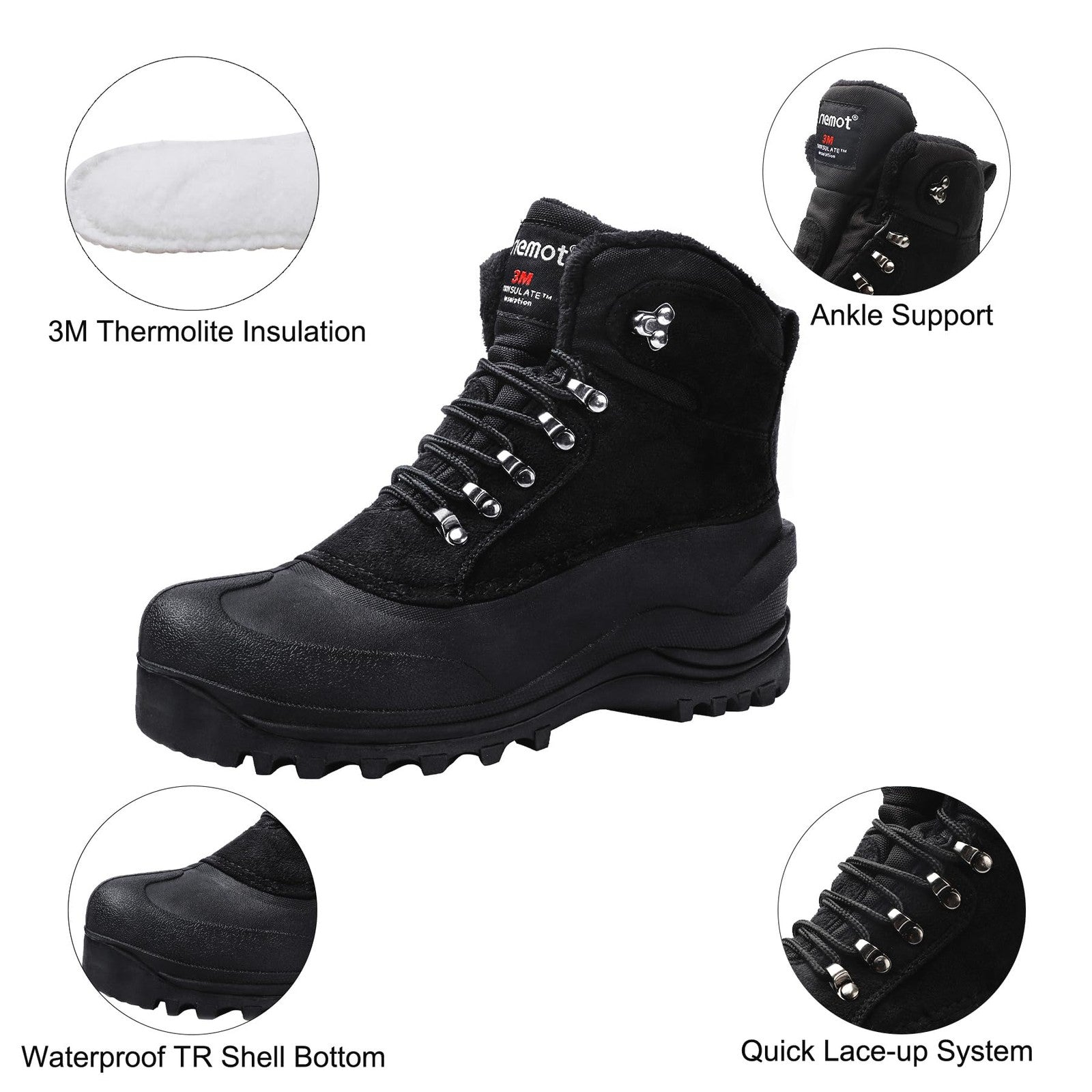 Riemot Women's Men's Snow Boots, Waterproof Winter Boots UK 9