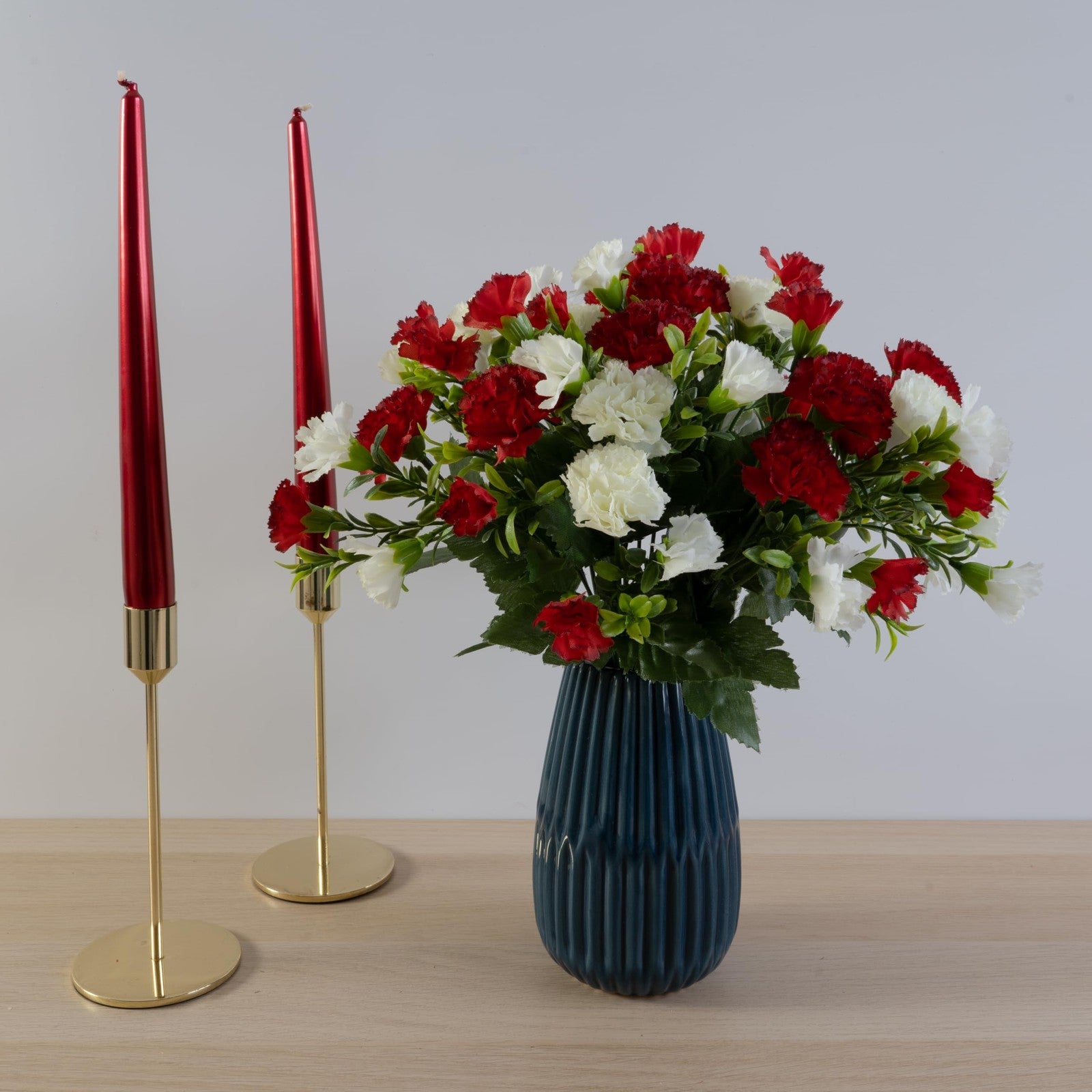 Artificial Silk Carnation Flower Bush Red & Ivory Home Wedding Grave Decoration