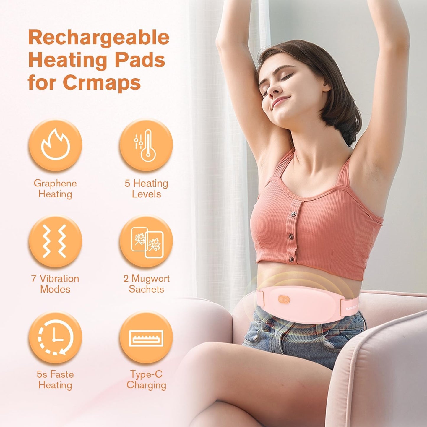 Rechargeable Menstrual Heating Pad Portable Pain Relief Heat Belt Cordless Elec