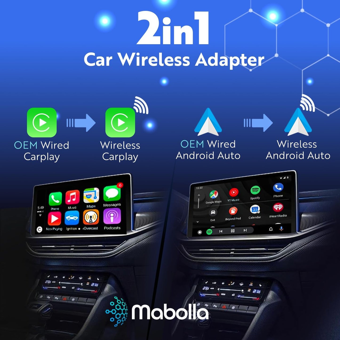 Wireless CarPlay & Android Auto Adapter Plug and Play USB