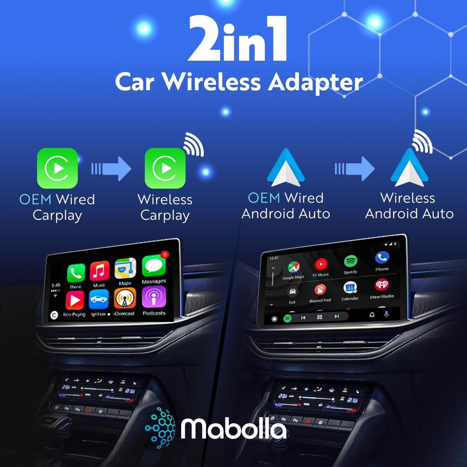 Wireless CarPlay & Android Auto Adapter Plug and Play USB