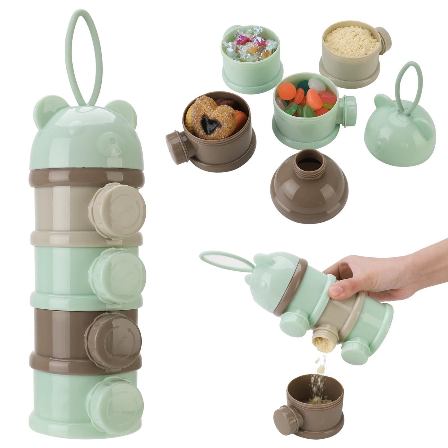 Portable Baby Milk Powder Dispenser with 4 Layers Twist-Lock Compartments 270ml
