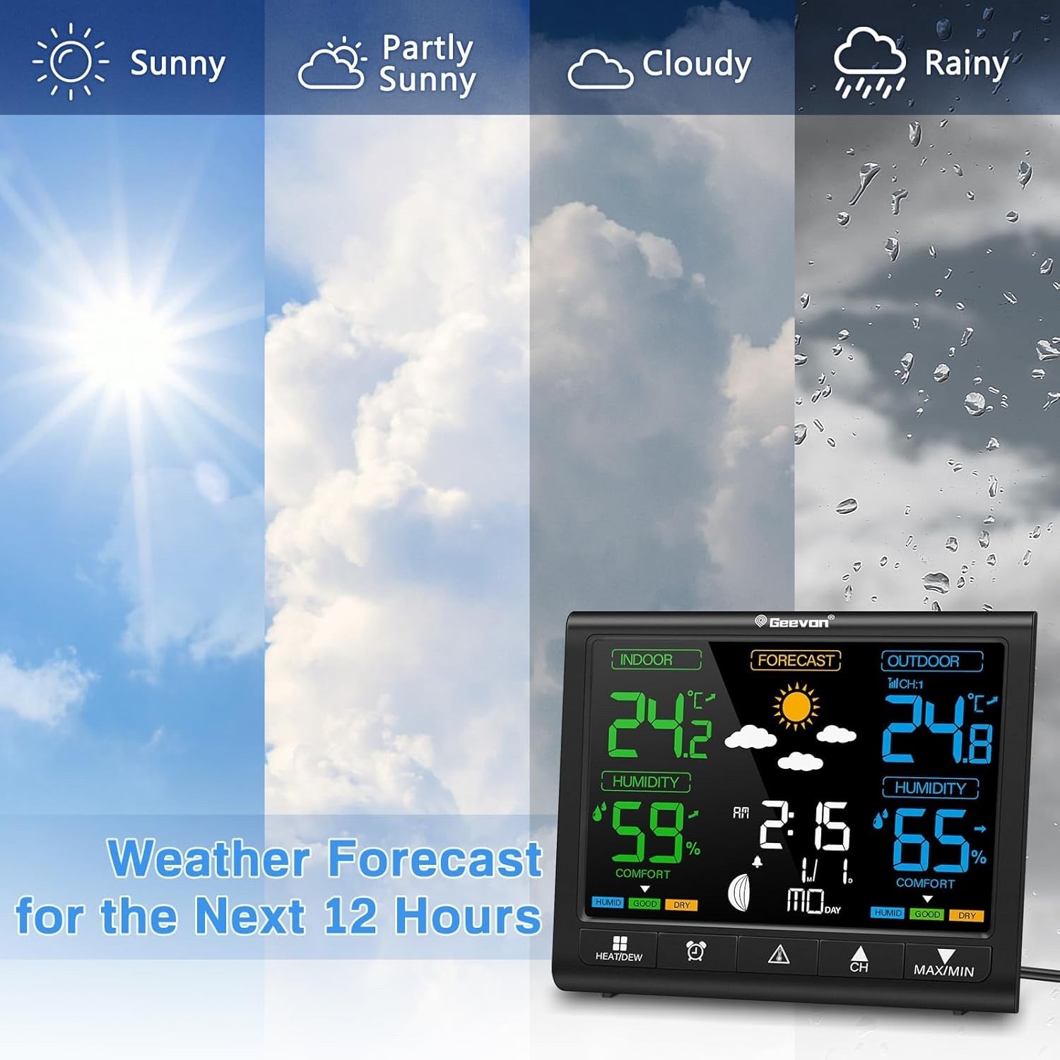 Wireless Weather Station Indoor Outdoor Digital Thermometer Weather Clock Sensor