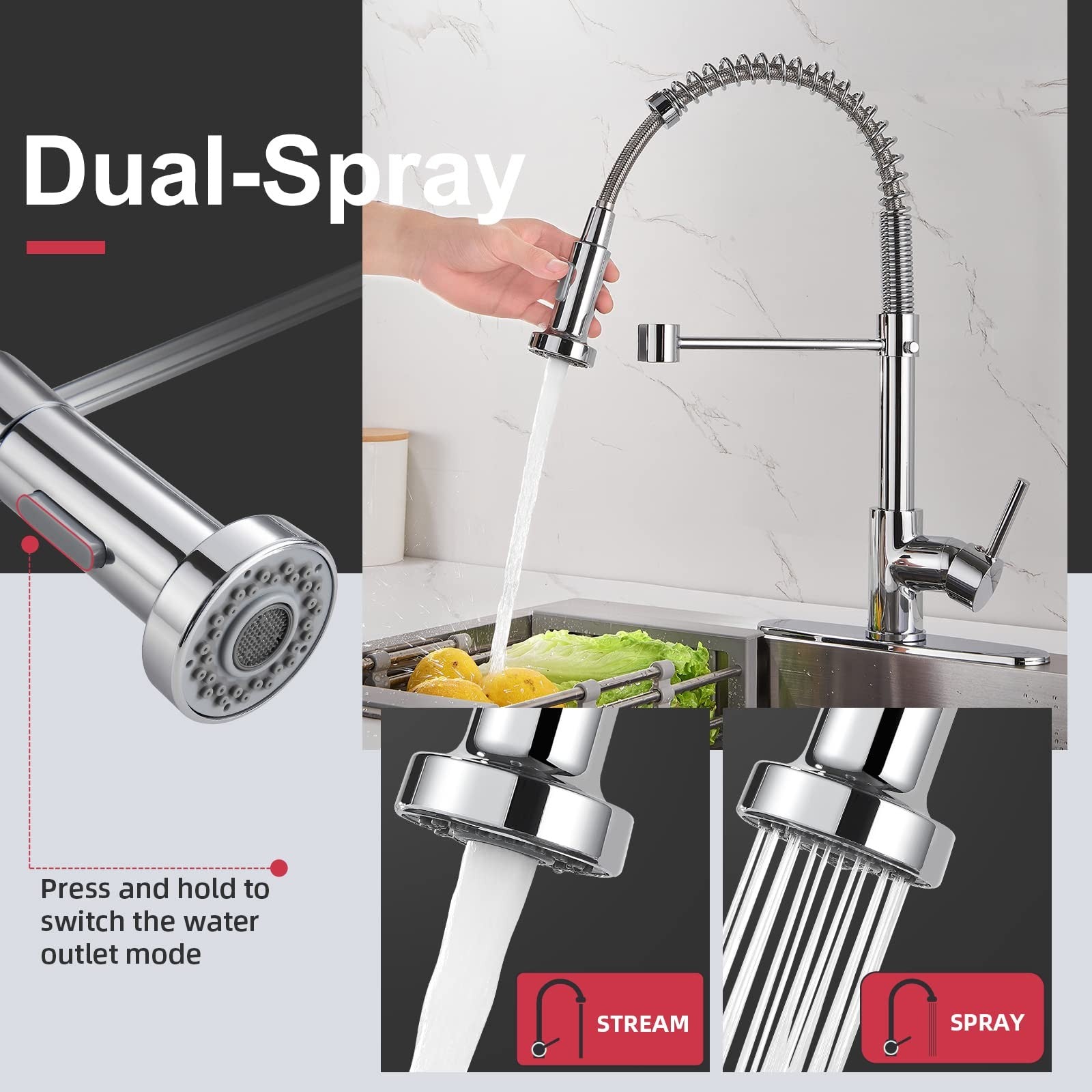 Cobbe Kitchen Sink Mixer Tap, Spring Faucet with Pull Down
