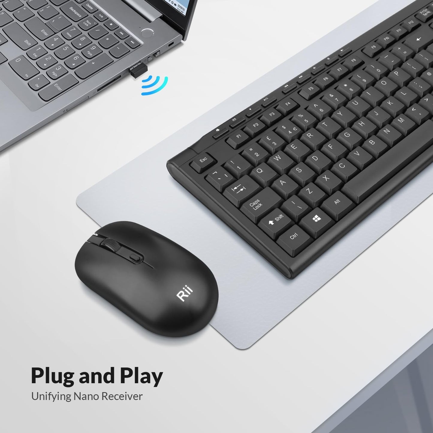 Wireless Keyboard and Mouse Full Size UK Layout for Office/Home – Black