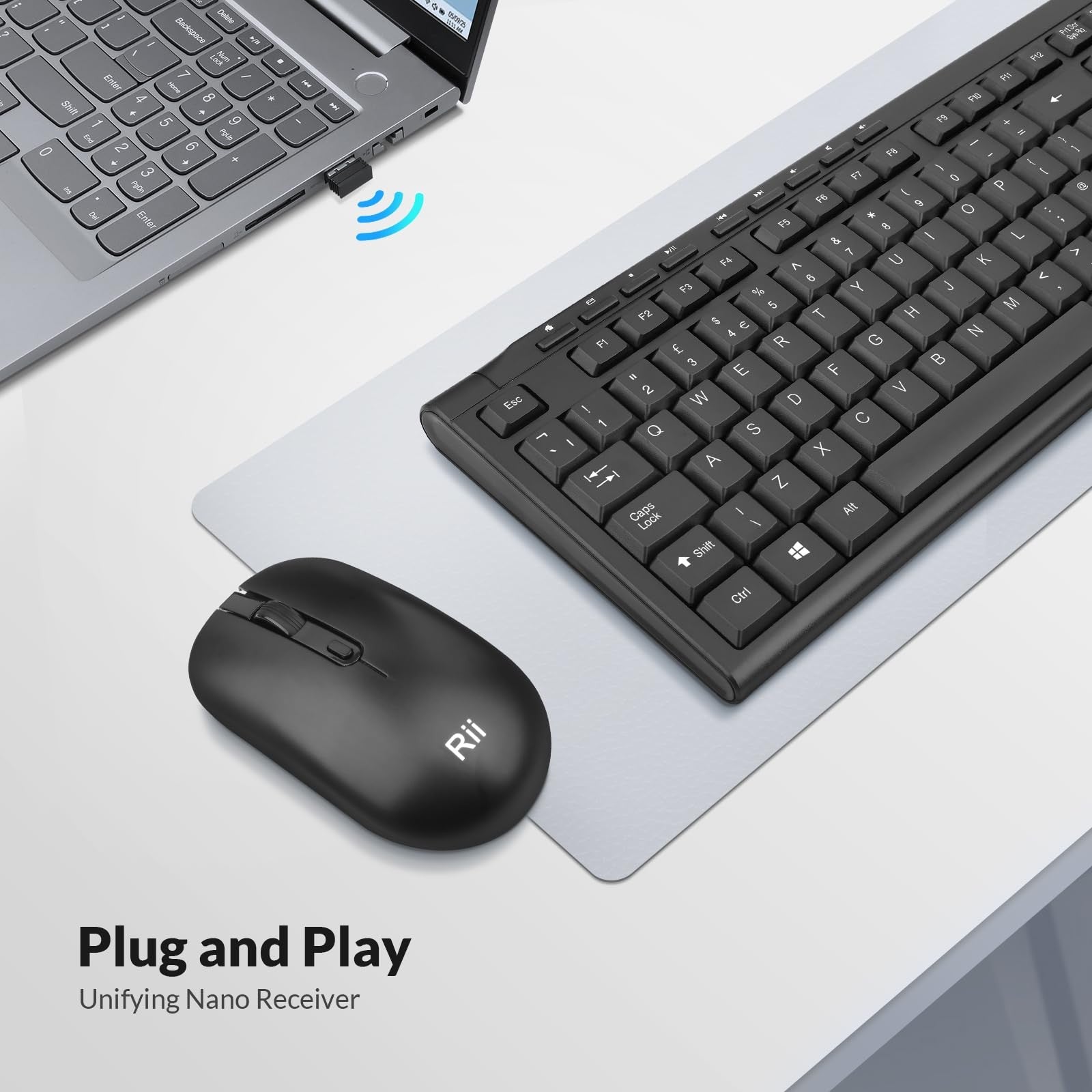 Wireless Keyboard and Mouse Full Size UK Layout for Office/Home – Black