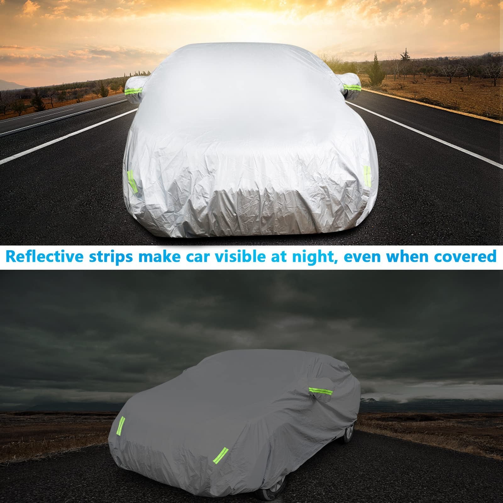 Universal Car Cover XL Waterproof Breathable with Mirror Pockets & Reflective