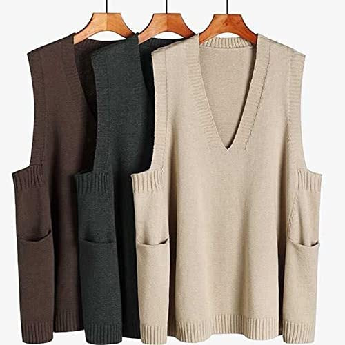 Women Loose Swing Chunky V-Neck Sweater Vests Oversized - Large