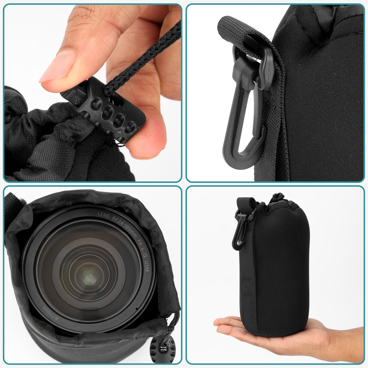 BELLE VOUS 4 Pack of Black Protective Camera Lens Pouch Bags