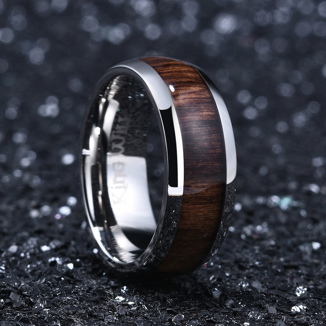 King Will NATURE 8mm Men's Titanium Wedding Ring with Real Wood Inlay – Size 7.5