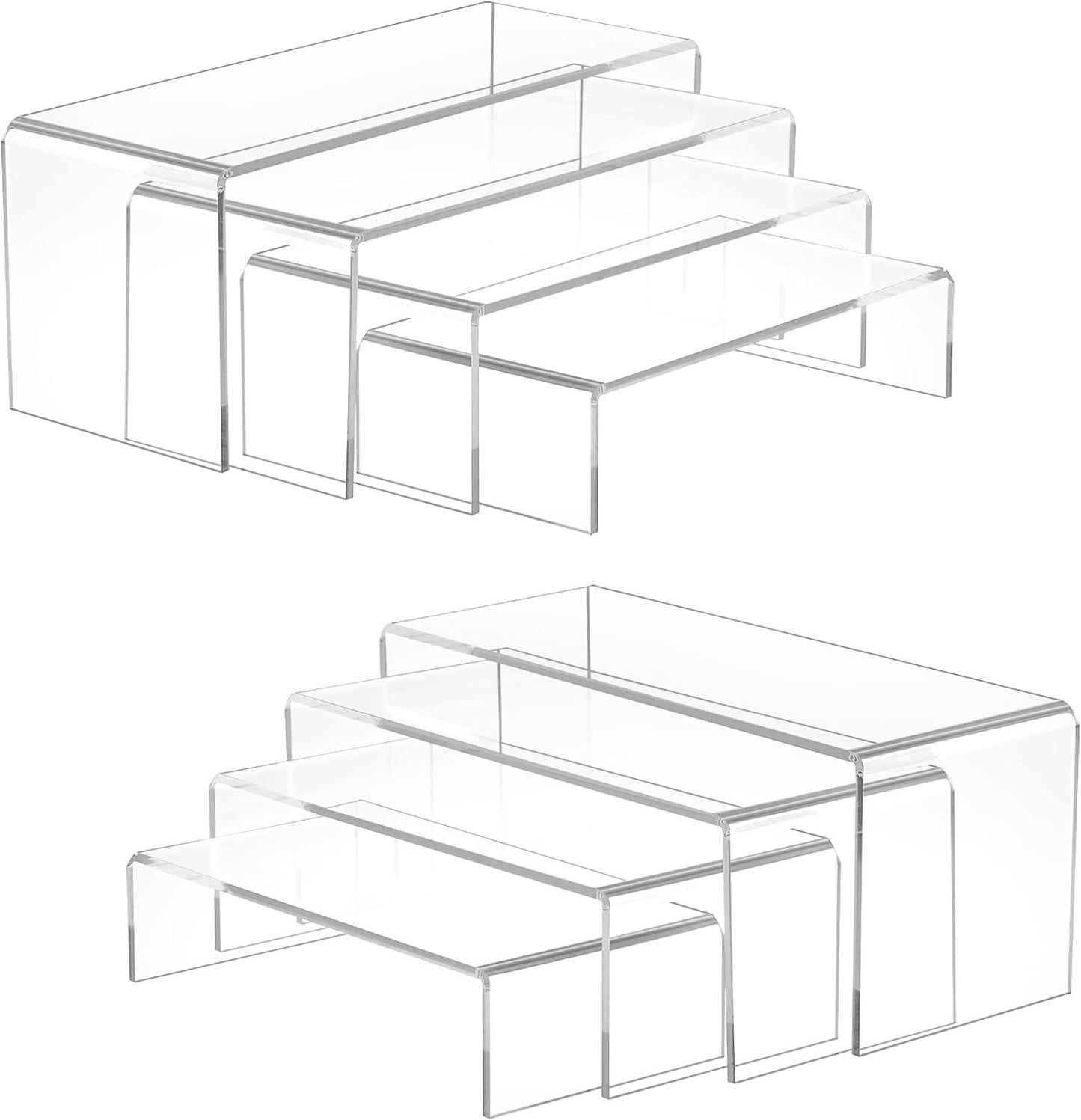 8Pcs Acrylic Risers, Clear Rectangular Tiered Display Stand