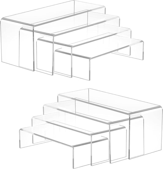 8Pcs Acrylic Risers, Clear Rectangular Tiered Display Stand