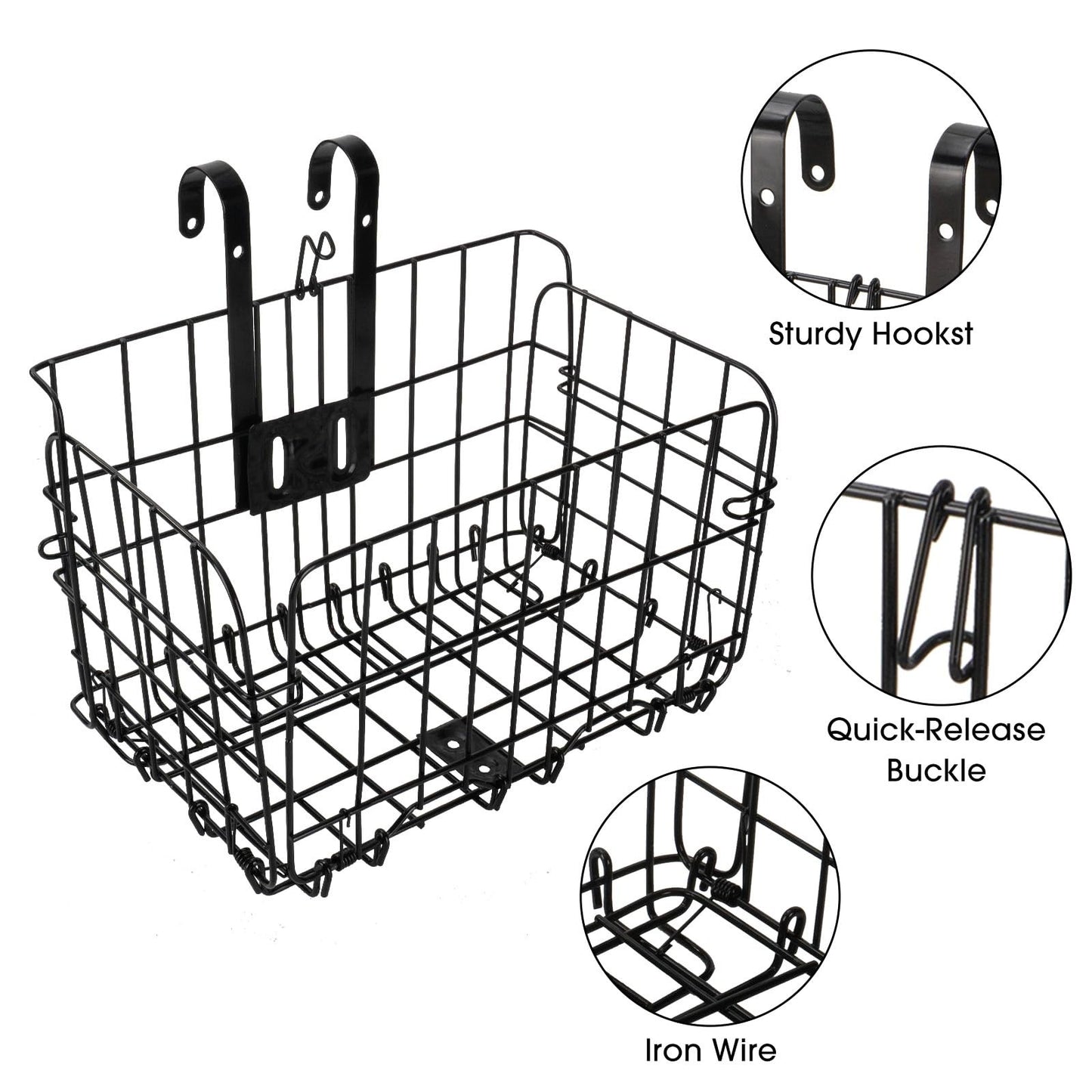 Folding Front Bike Basket Removable Cargo Basket for Bicycle – Black