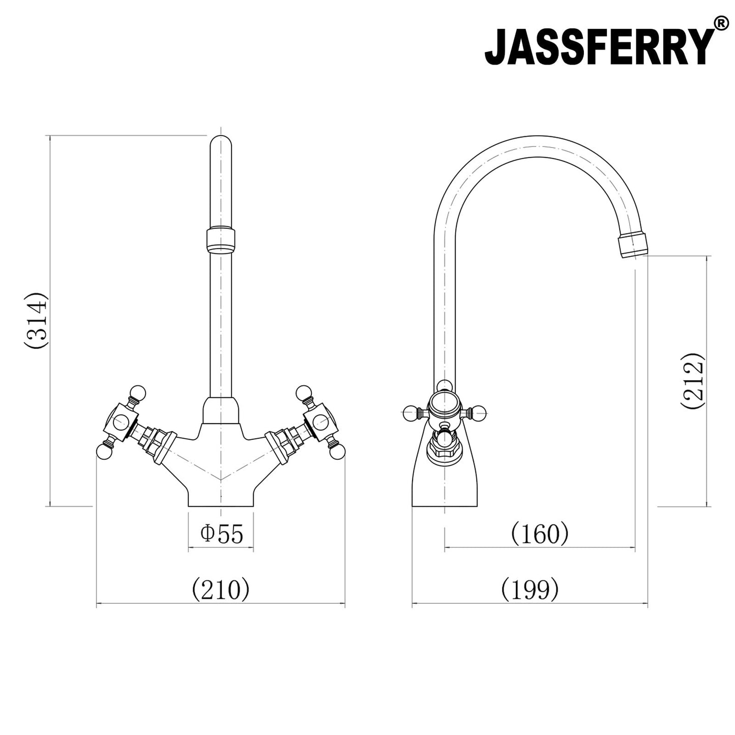 JASSFERRY Swan Neck Kitchen Mixer Tap Monobloc