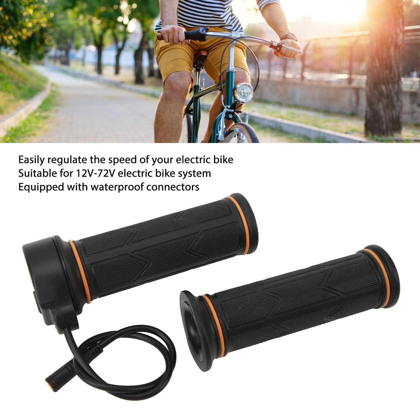 Electric Bike Throttle Full-Twist Pair 3Pin 12-72V Waterproof Connector - 22.2mm