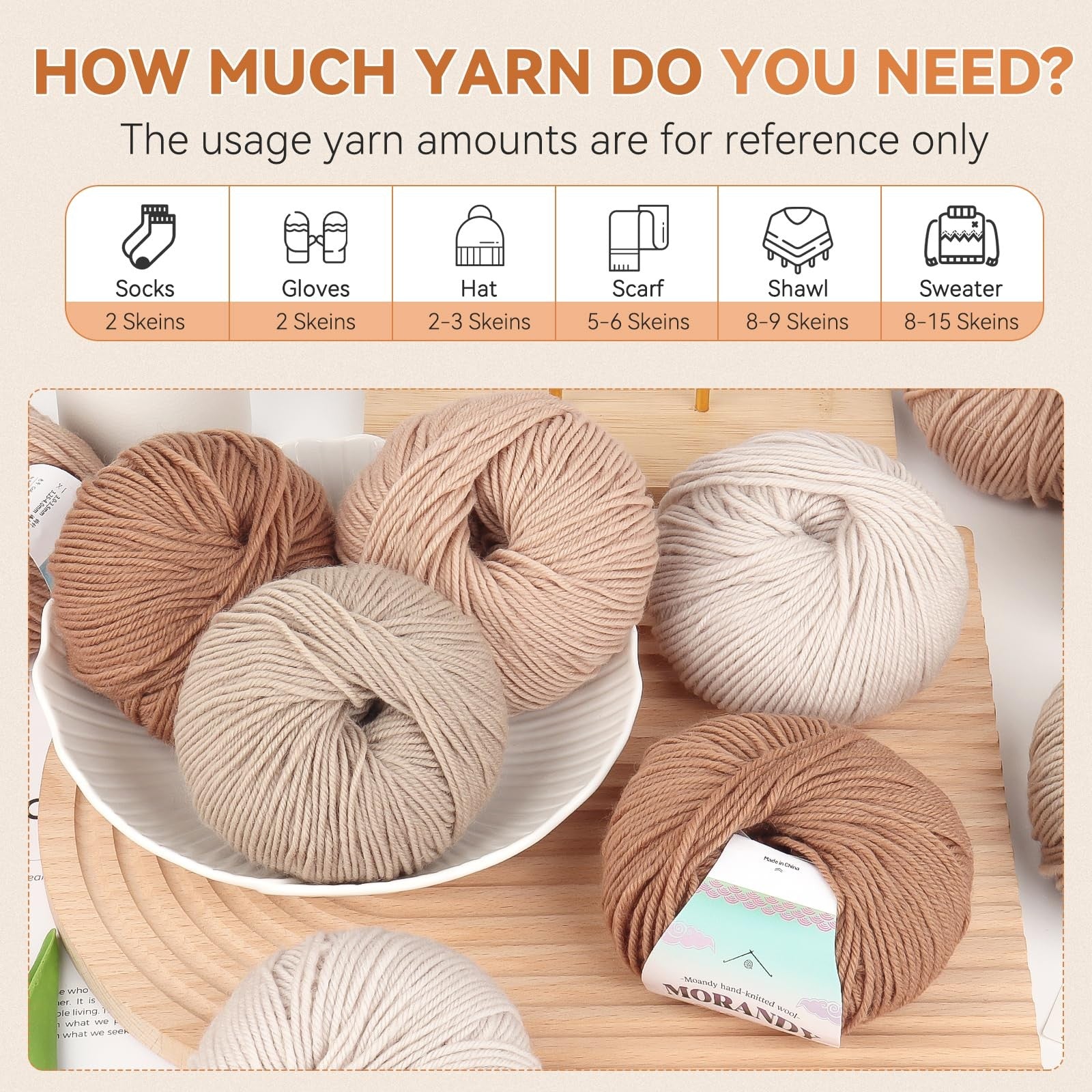 Knitting Yarn 12 Pack Double Acrylic Wool 50g – Camel Shades