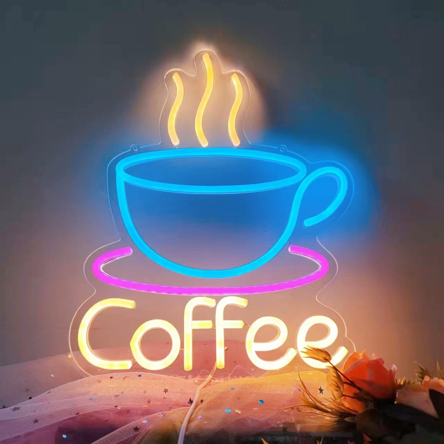 LED Coffee Cup Neon Sign 5V USB Powered Acrylic Neon Lights Dimmable Switch