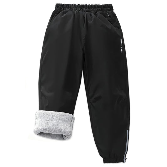 Kids Waterproof Trousers Fleece Lined Winter Snow Pants – Black 150/9-10 Exemaba