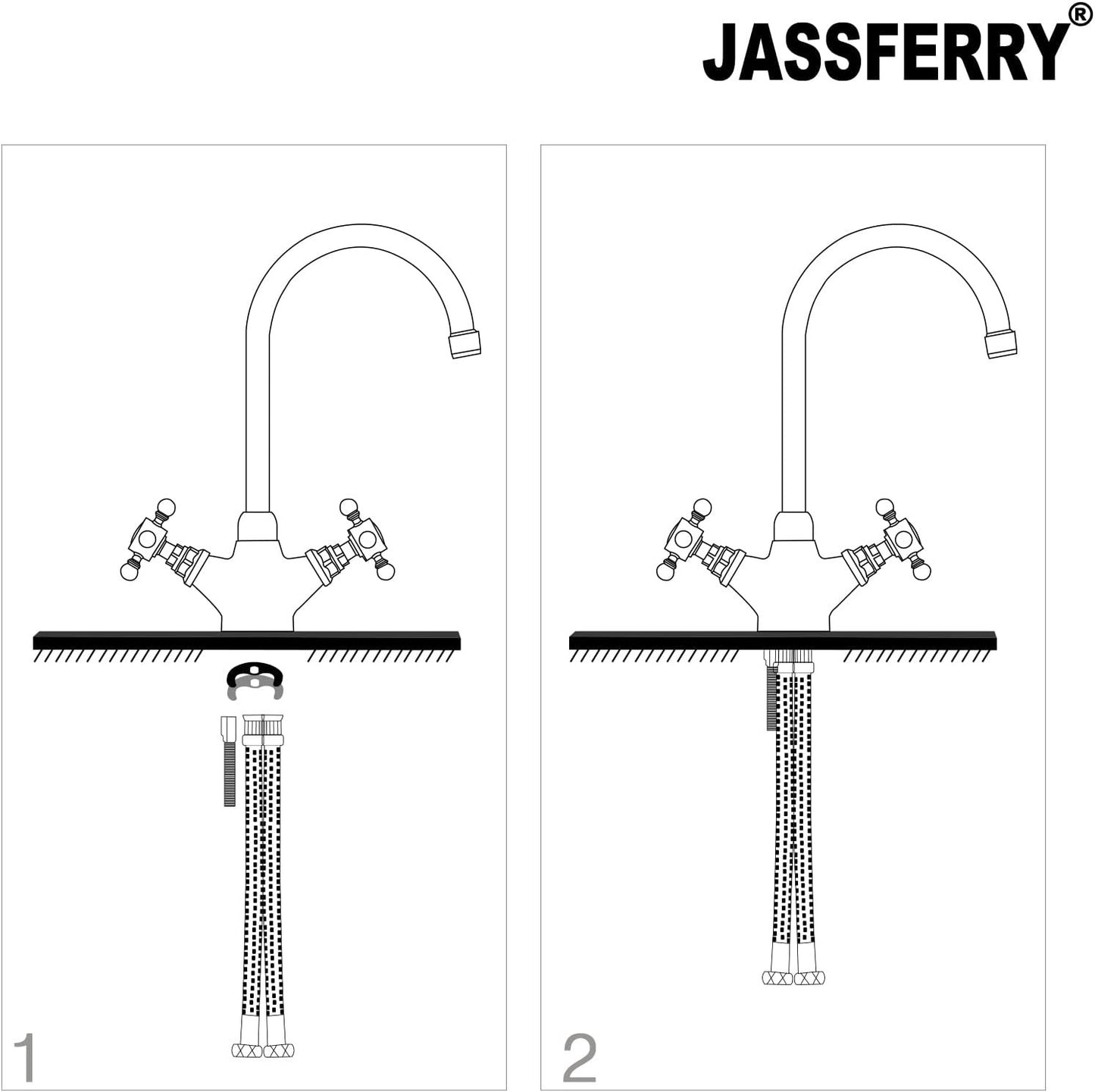 Swan Neck Kitchen Mixer Tap Monobloc Two Crosshead Handles Sink Basin Faucet