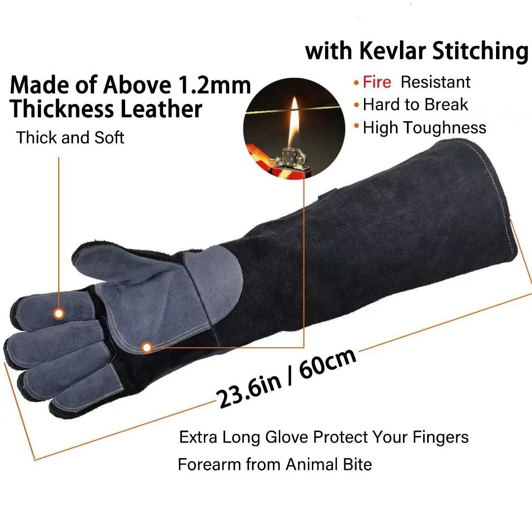 23.6 Inches Leather Animal Handling Gloves Multipurpose Pet for Grabbing Reptile