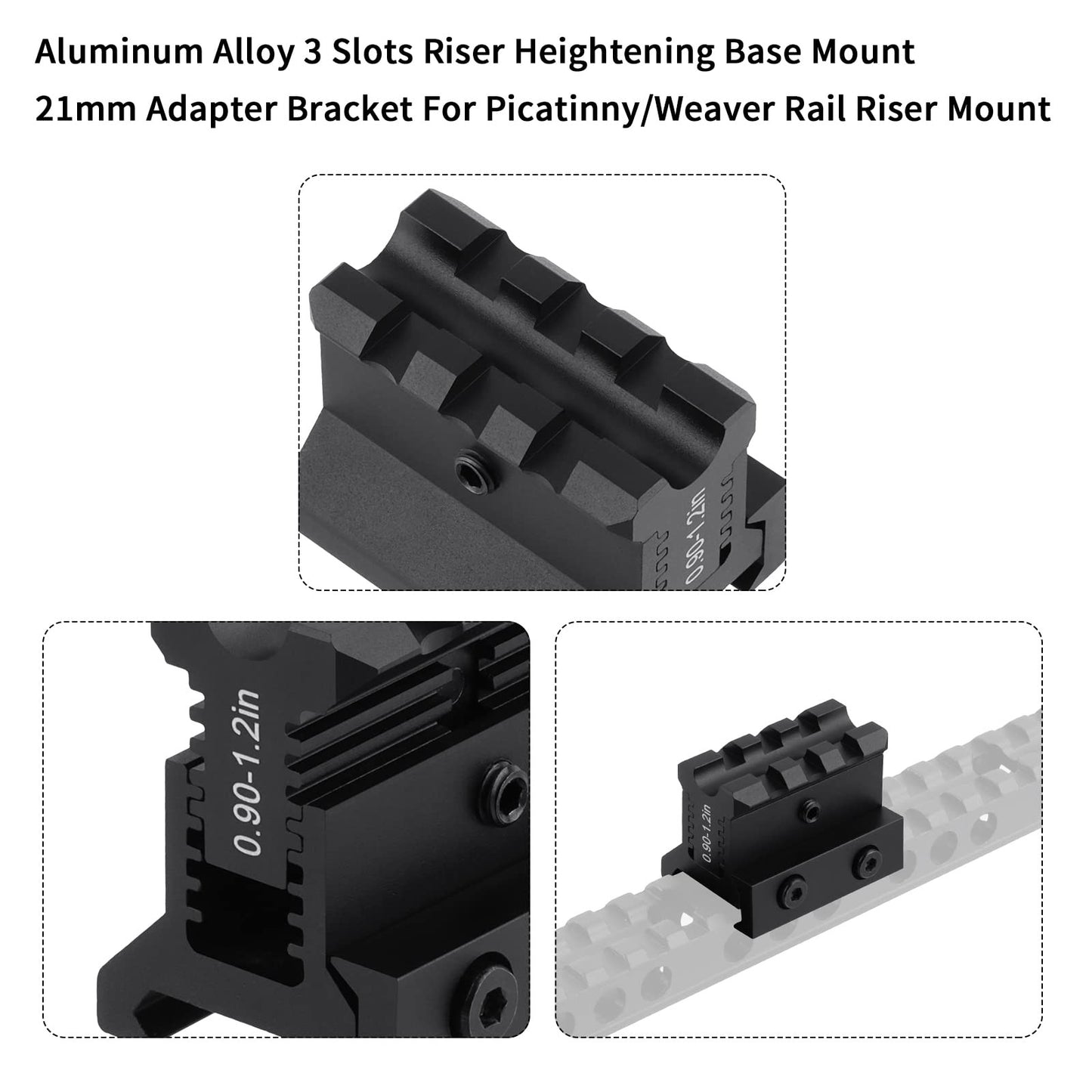 ToopMount Picatinny Riser Mount Rail Adjustable Height 0.9-1.2" Optic RiserMount