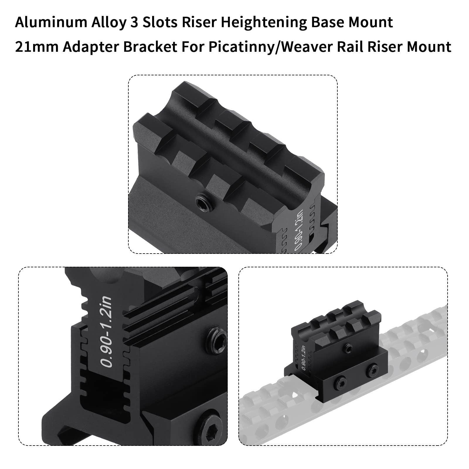 ToopMount Picatinny Riser Mount Rail Adjustable Height 0.9-1.2" Optic RiserMount