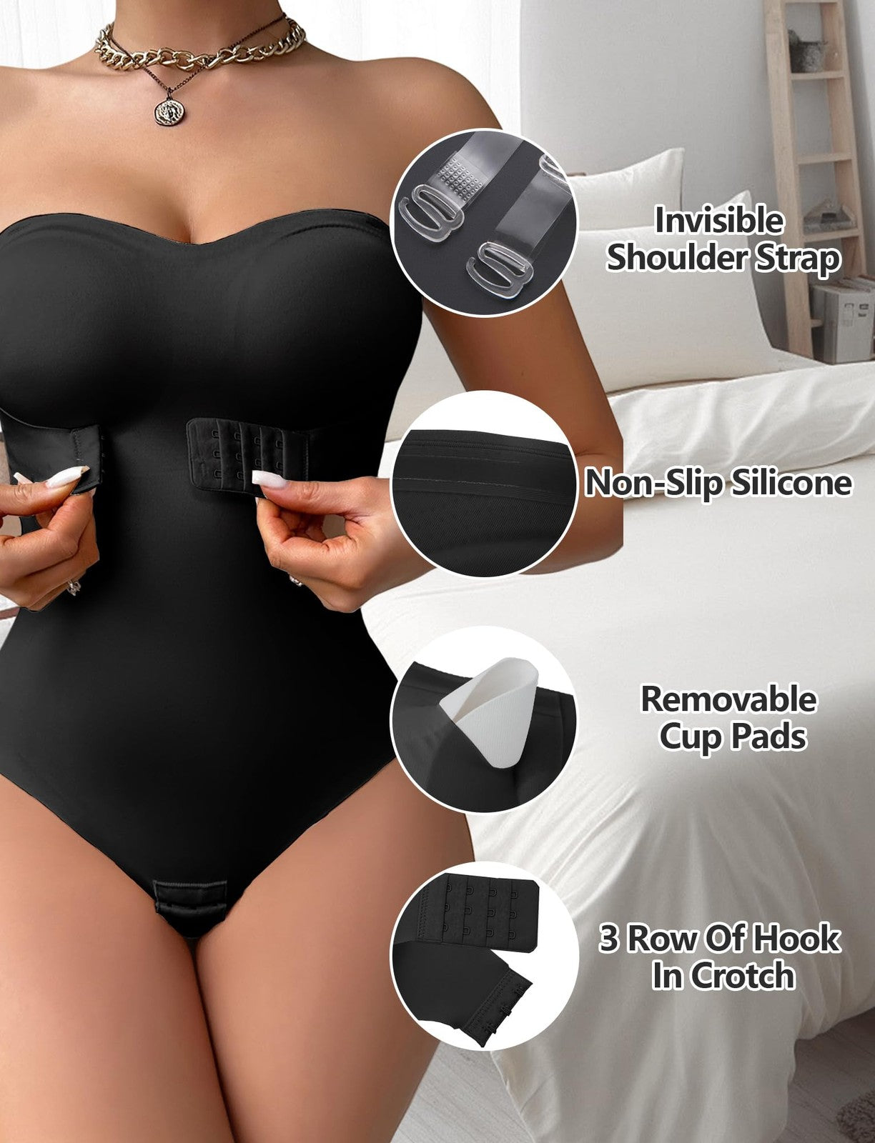 Women’s Strapless Shapewear Bodysuit Tummy Control Seamless – Black M