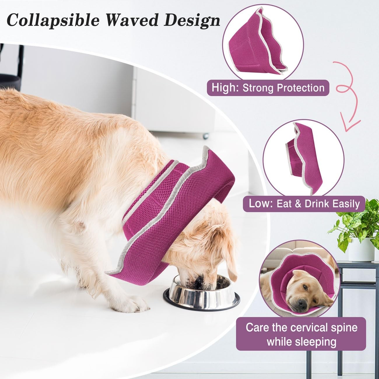 Dog Recovery Collar E-Collar Breathable Surgery Protective Cone – Magenta L