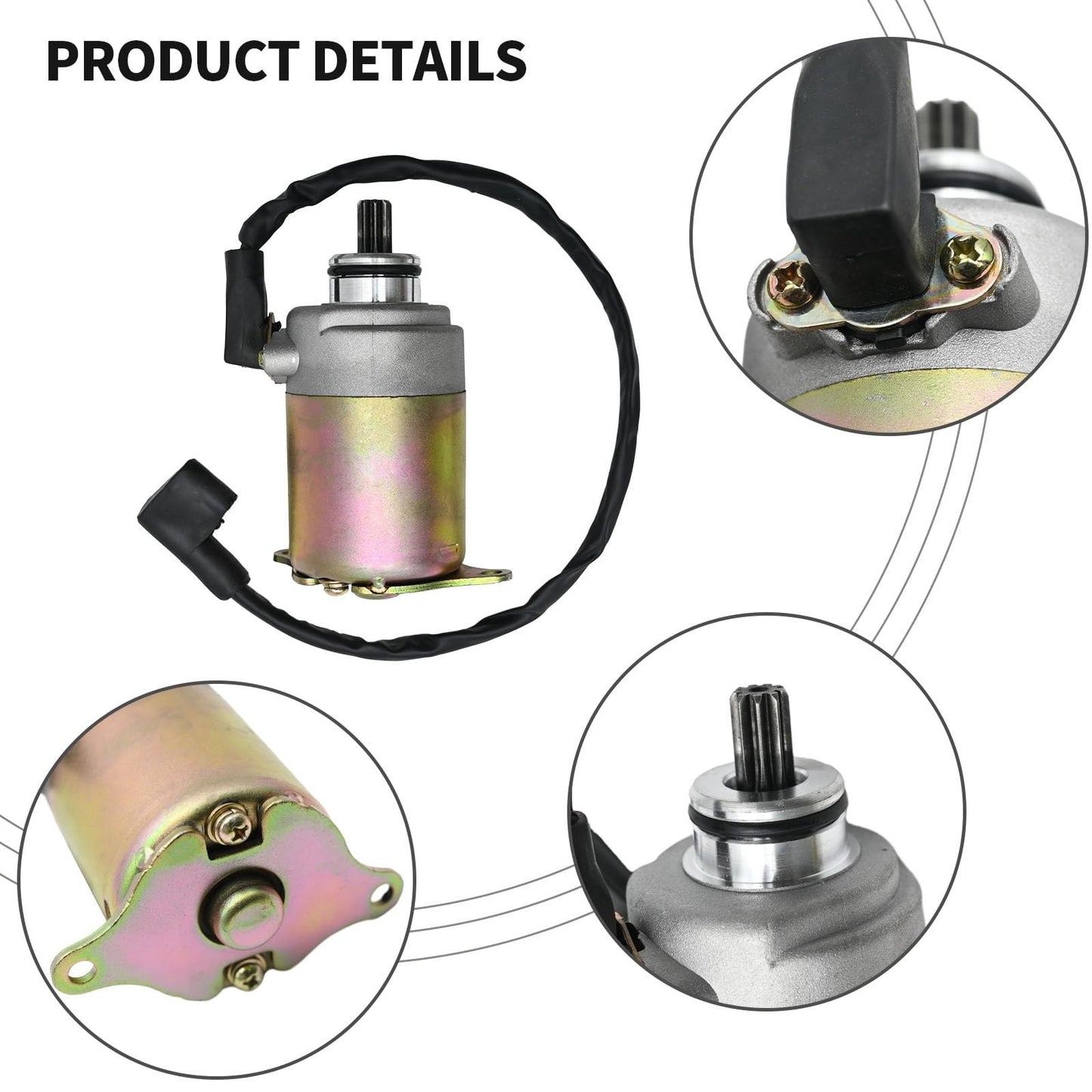 Motorcycle Starter Motor Replacement for GY6 125cc 150cc Scooters & ATVs - Black