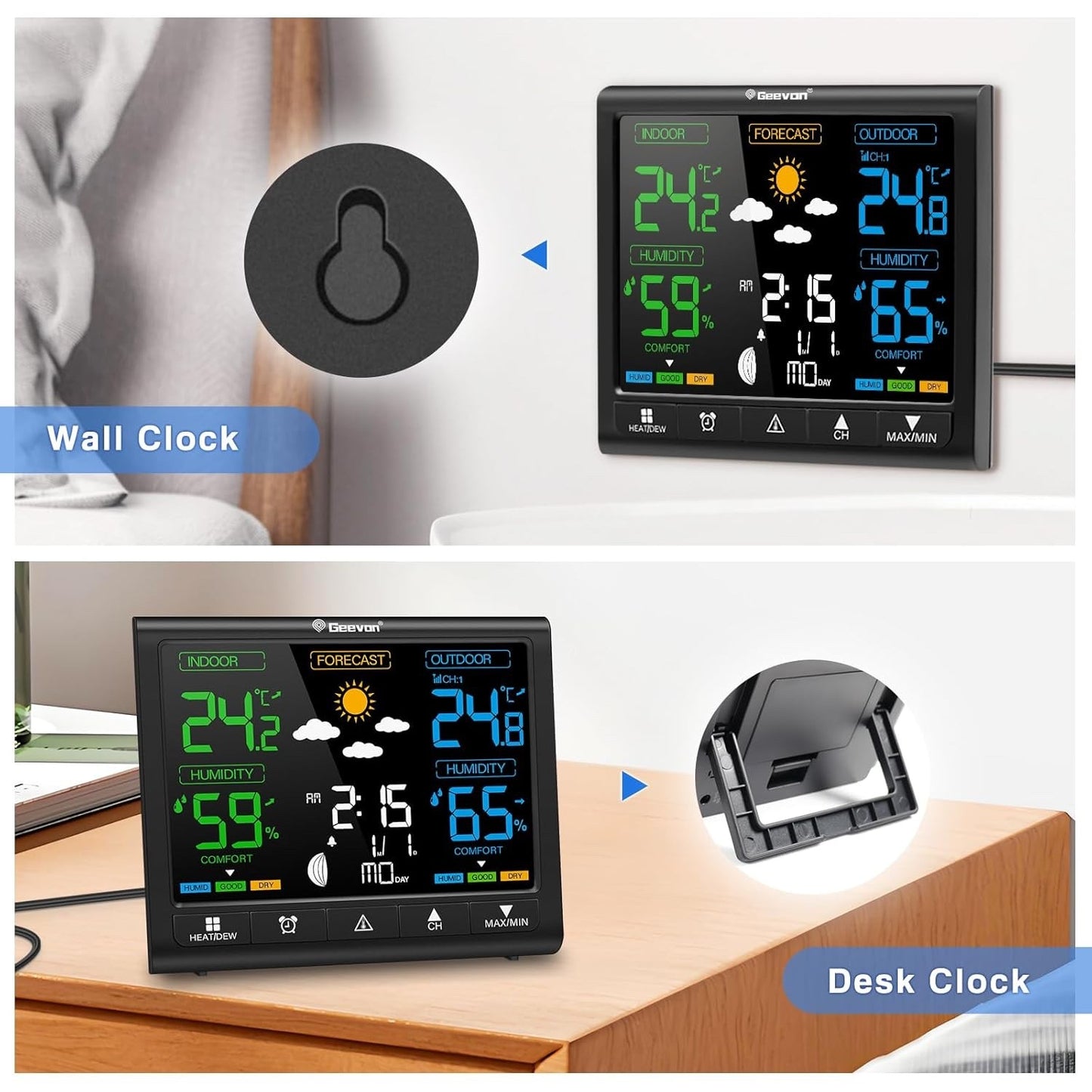 Wireless Weather Station Indoor Outdoor Digital Thermometer Weather Clock Sensor