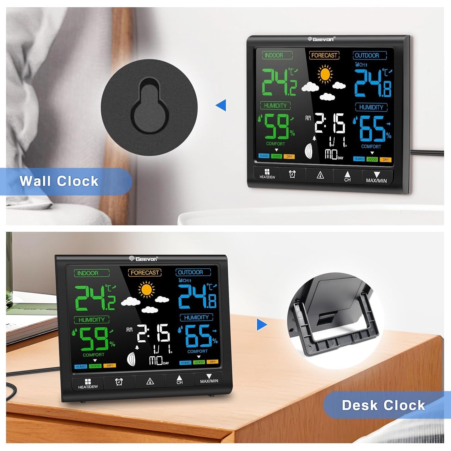 Wireless Weather Station Indoor Outdoor Digital Thermometer Weather Clock Sensor
