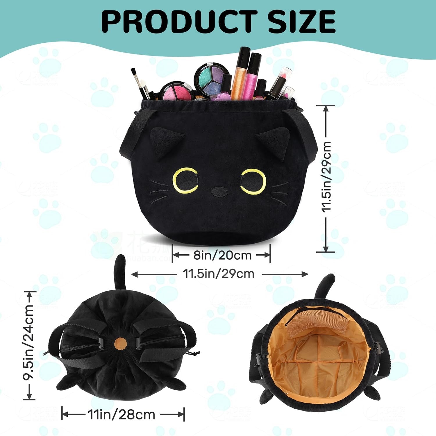 Drawstring Makeup Bag Large Flat Lay Cosmetic Pouch Organizer – Black