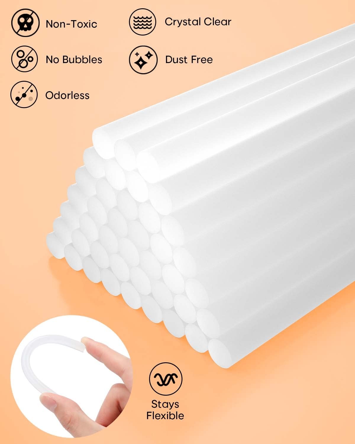 Full Size Hot Glue Sticks, 0.43” Dia x 8” Long(11mm x 200 mm)70-Pack Clear