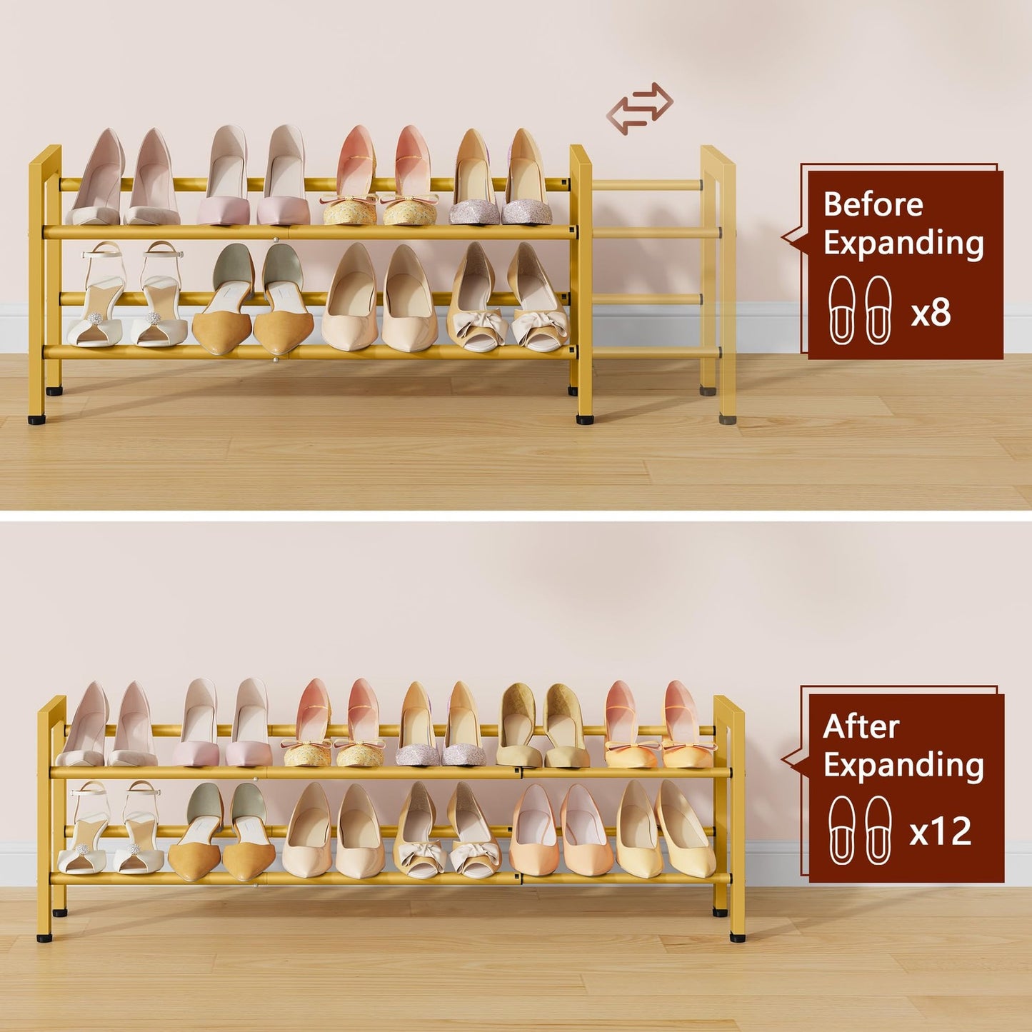 FAVOOSTY 2 Tier Shoe Rack Extendable Metal Storage Organizer