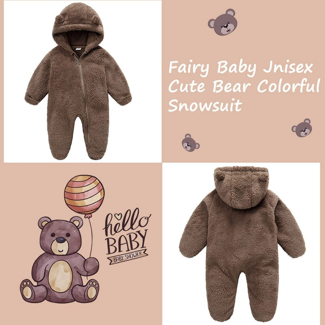 Fairy Baby Baby Snowsuit, Newborn Infant Baby Hooded Romper Fleece Snowsuit