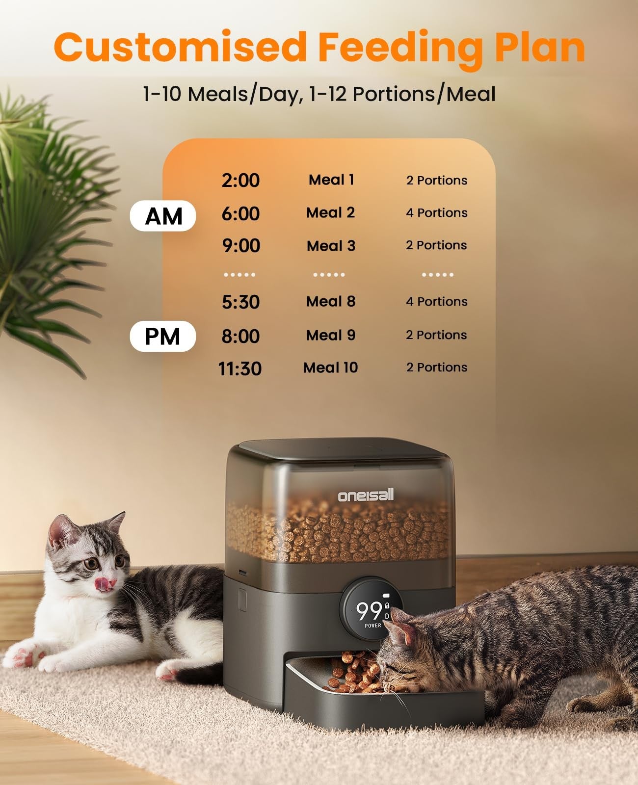 Oneisall 3L Battery Operated Automatic Cat Feeder