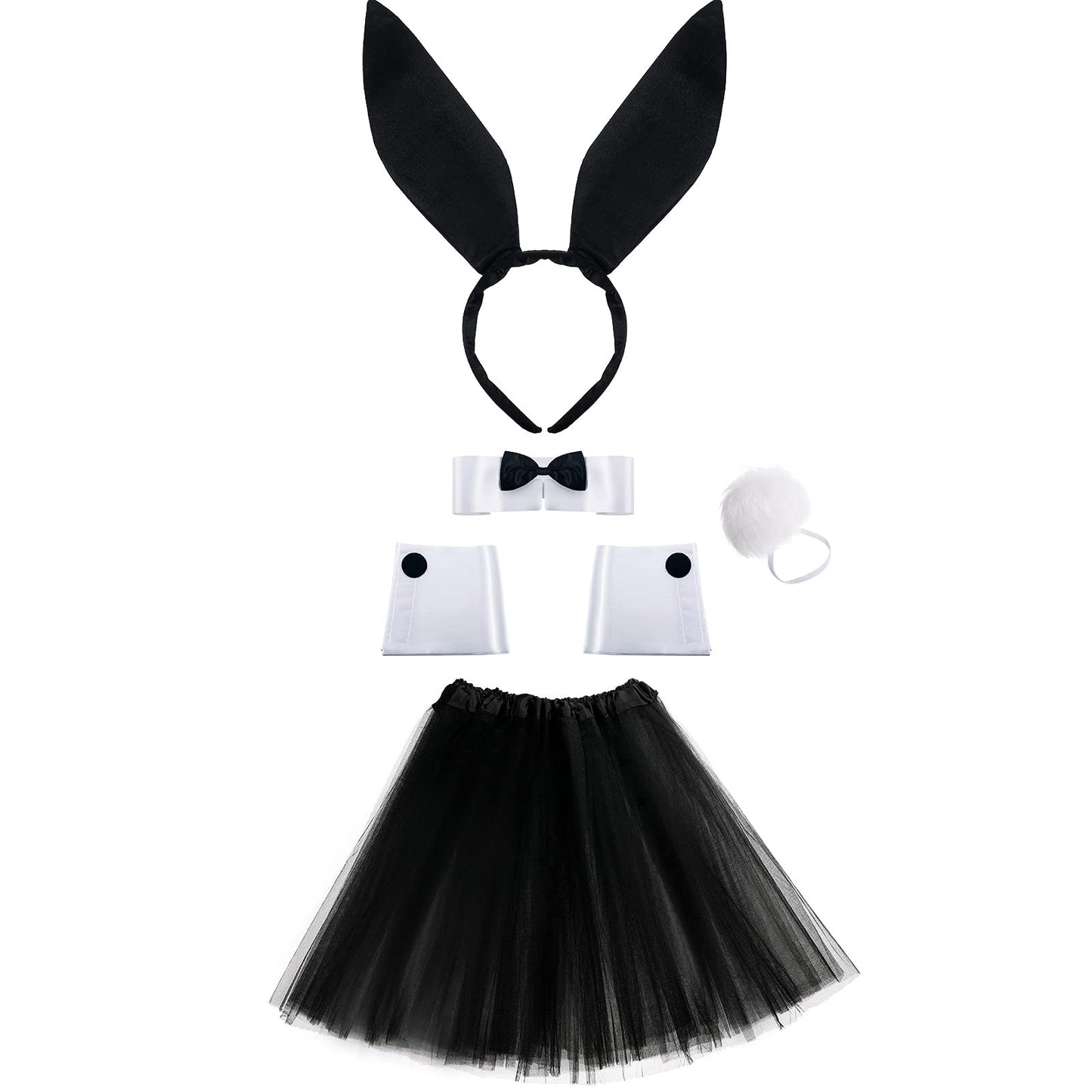 Women's Bunny Costume Set Rabbit Ears Headband & Tutu Skirt – Black
