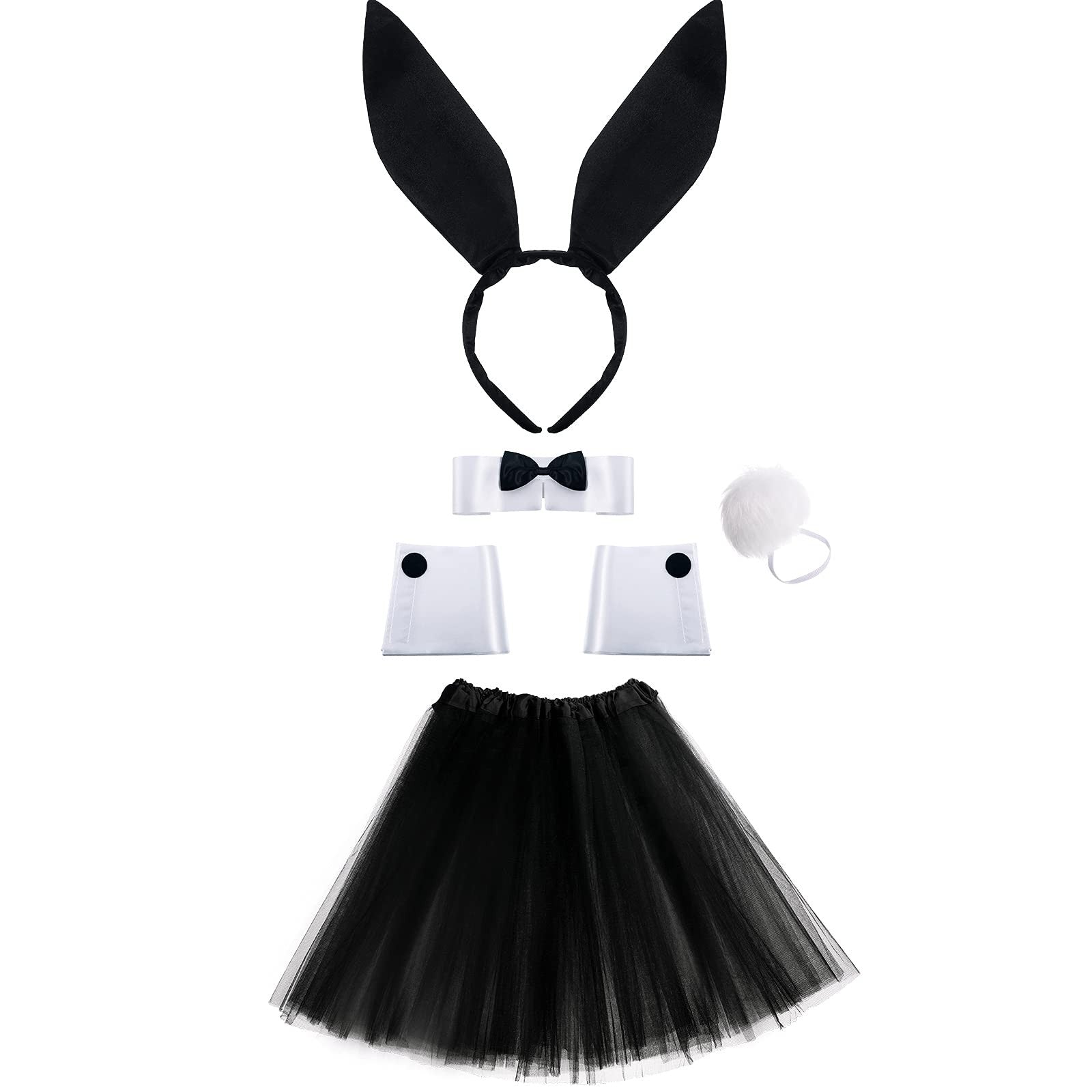 Women's Bunny Costume Set Rabbit Ears Headband & Tutu Skirt – Black