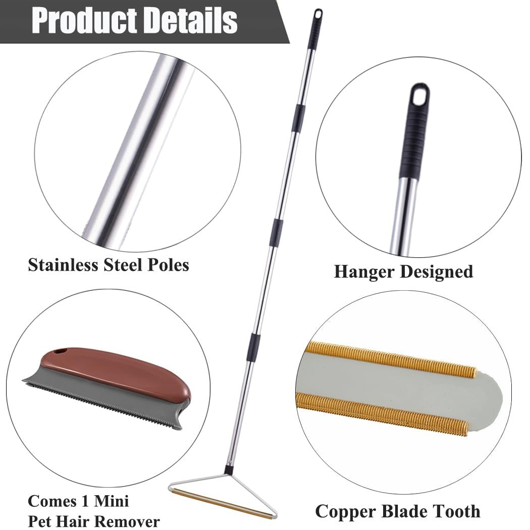 Carpet Rake for Pet Hair Removal with 60″ Long Handle, 1 Mini Carpet Scraper