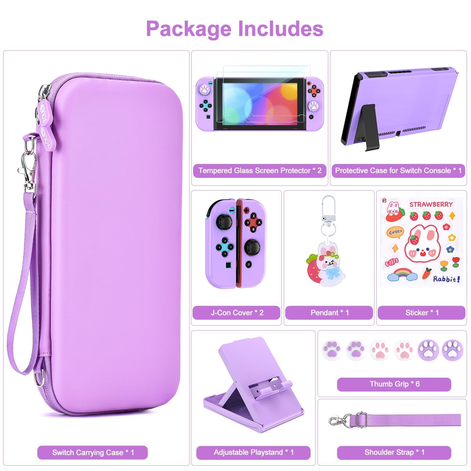 Switch Accessories Bundle 17 in 1 Kit – Purple