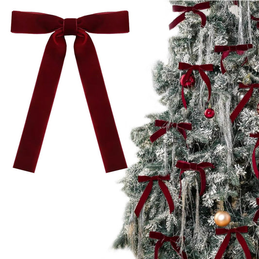 12pcs Burgundy Christmas Tree Decorations Velvet Bows with Twist Ties