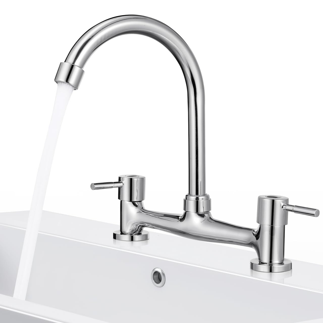 Hemobllo Double Mixer Tap Bathroom Sink Bridge Kitchen Double hole 360° Swivel
