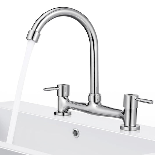 Hemobllo Double Mixer Tap Bathroom Sink Bridge Kitchen Double hole 360° Swivel