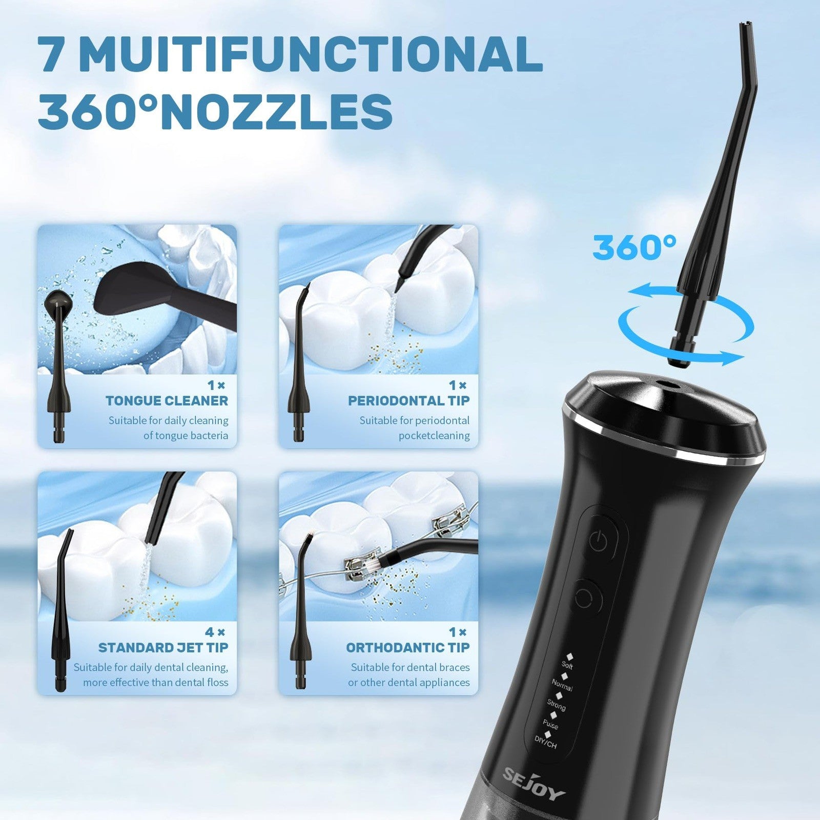 Sejoy C12BLA Professional Water Flosser Oral Irrigator with 5 Modes