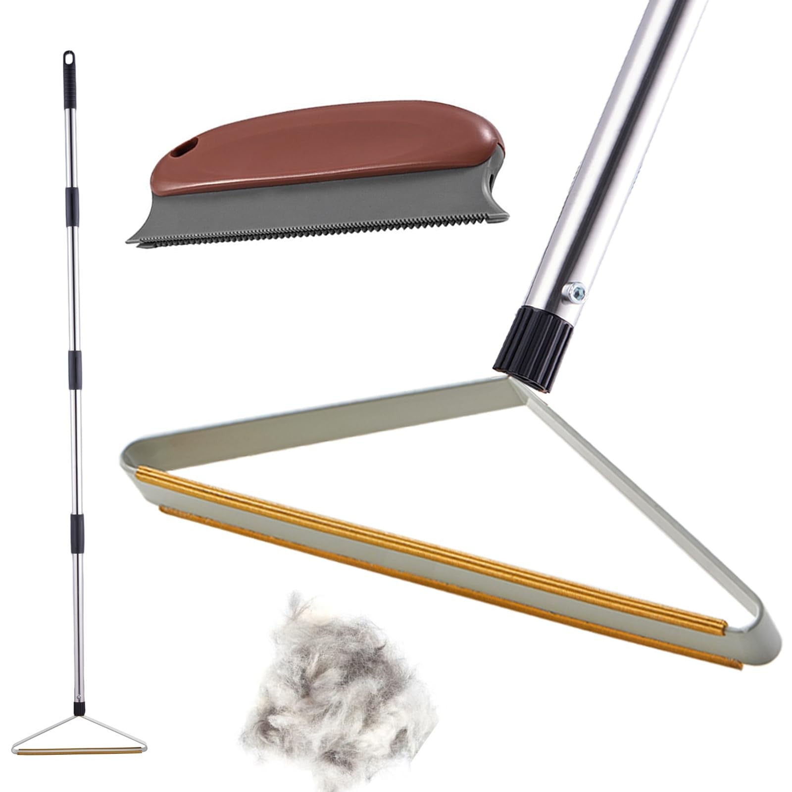 Carpet Rake for Pet Hair Removal with 60″ Long Handle, 1 Mini Carpet Scraper