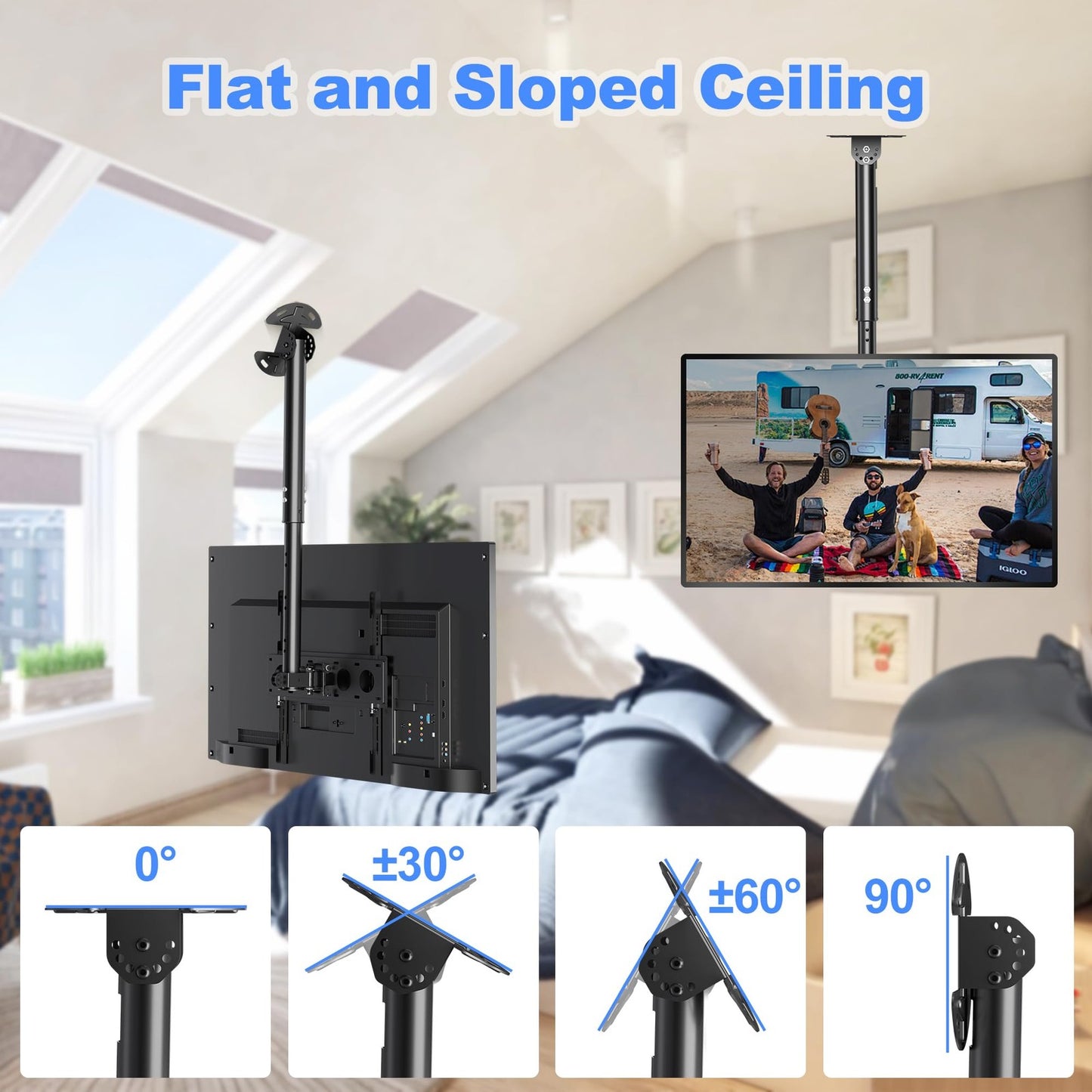 XINLEI Ceiling TV Mount Full Motion TV Bracket for Most 26-65" Flat Curved Tvs