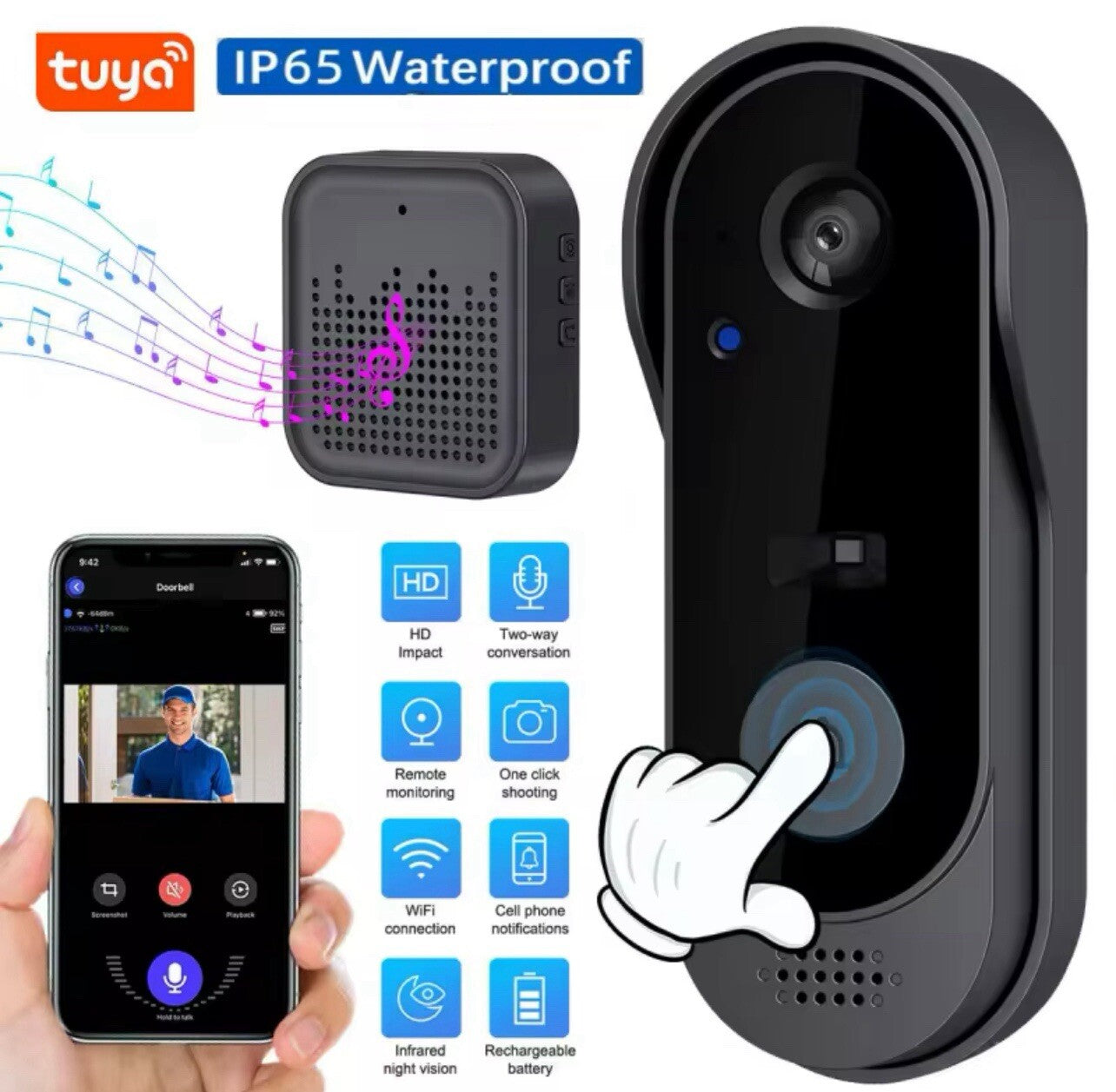 Tuya Doorbell With Camera Wireless Bundle Video Doorbell WIFI HD Outdoor 