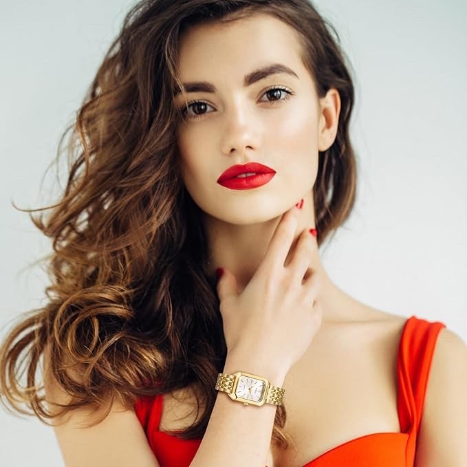 Women's Square Analog Quartz Bracelet Watch Stainless Steel Strap – Gold