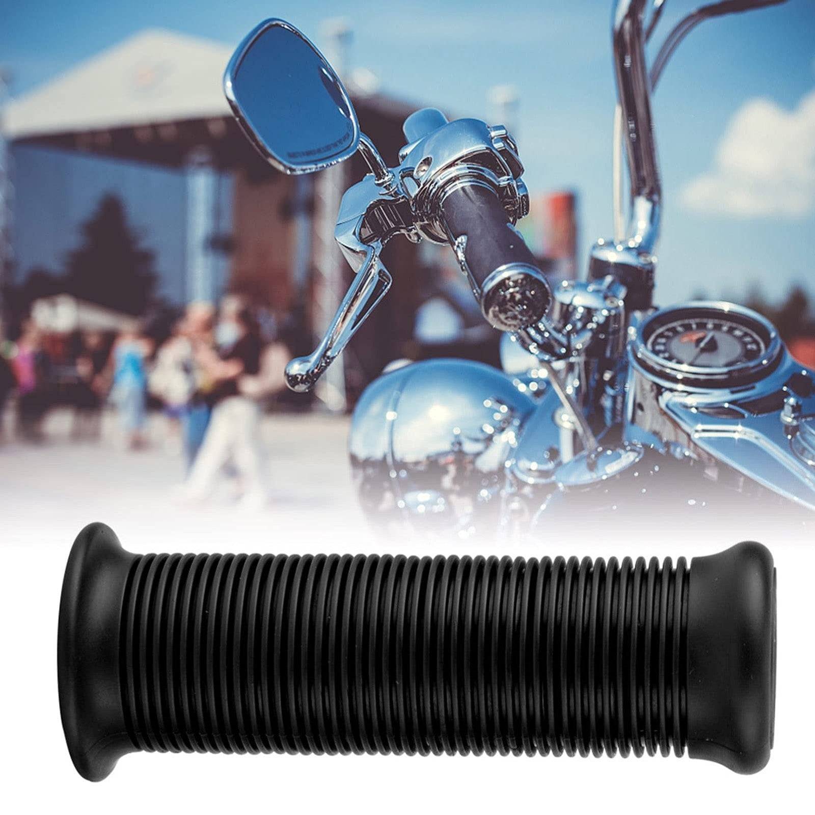 Motorcycle Hand Grips Universal Vintage TPU Non-Slip Thruster Grip Bar – Black