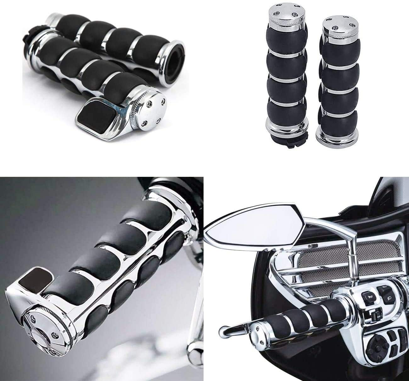 1" Chrome Billet Aluminium Comfortable Hand Grips Throttle Assistor Cruise